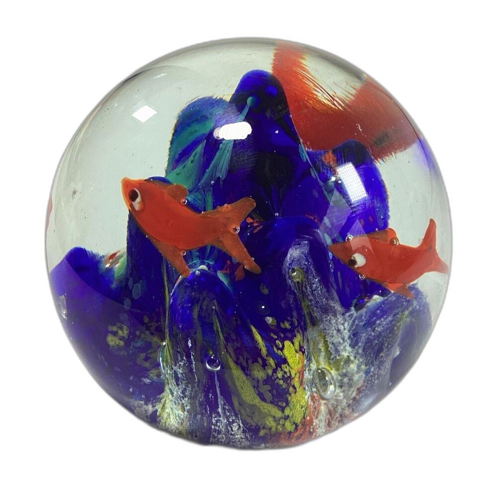 Art Glass Aquarium Paperweight Tropical Fish Ocean Abstract Reef Bright